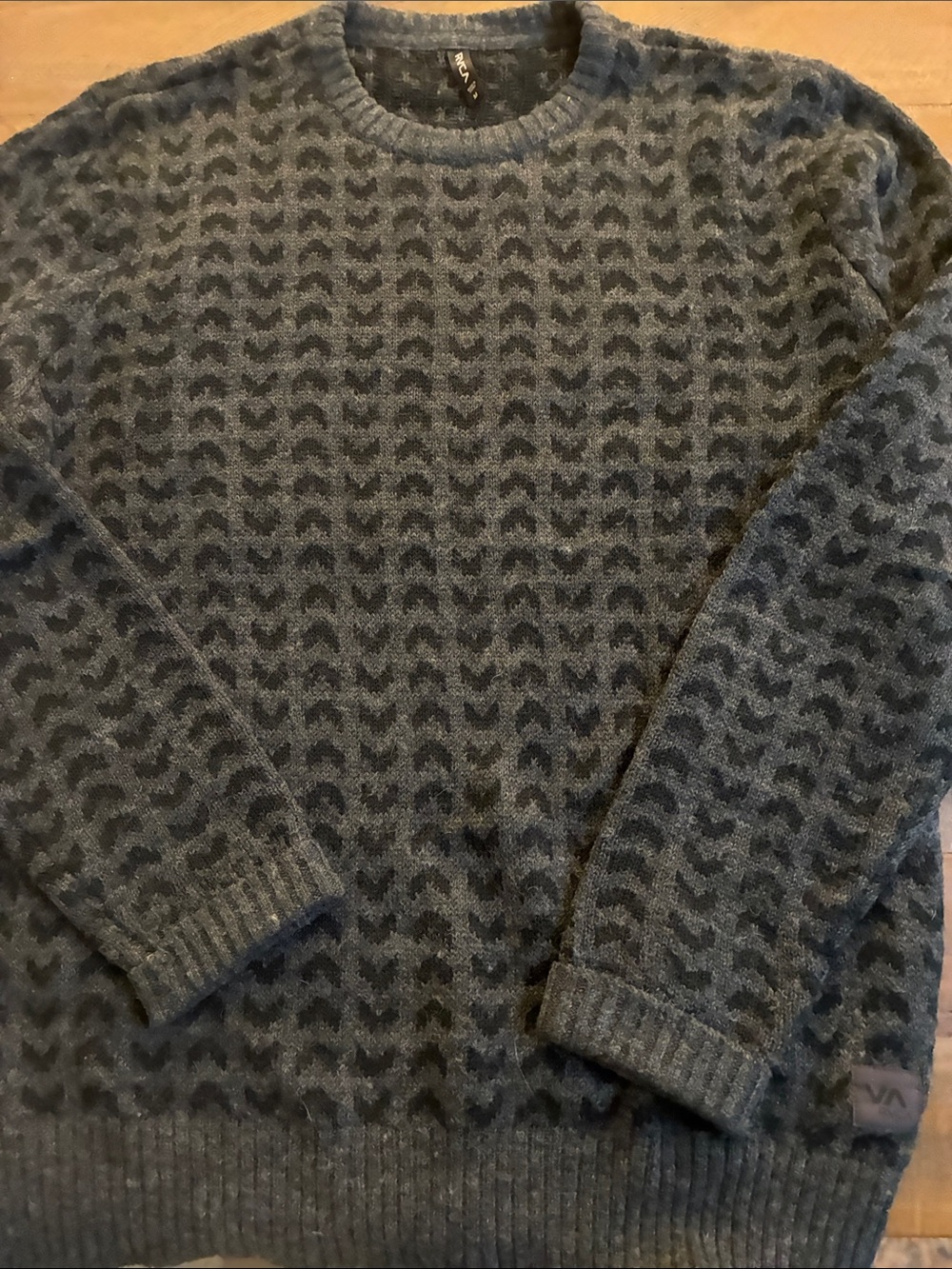 RVCA Men's Crewneck Sweater in Charcoal and Navy Pattern
